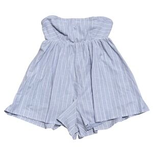 Ultra Flirt Strapless Romper Blue White Striped Tie Back Womens L Large NEW